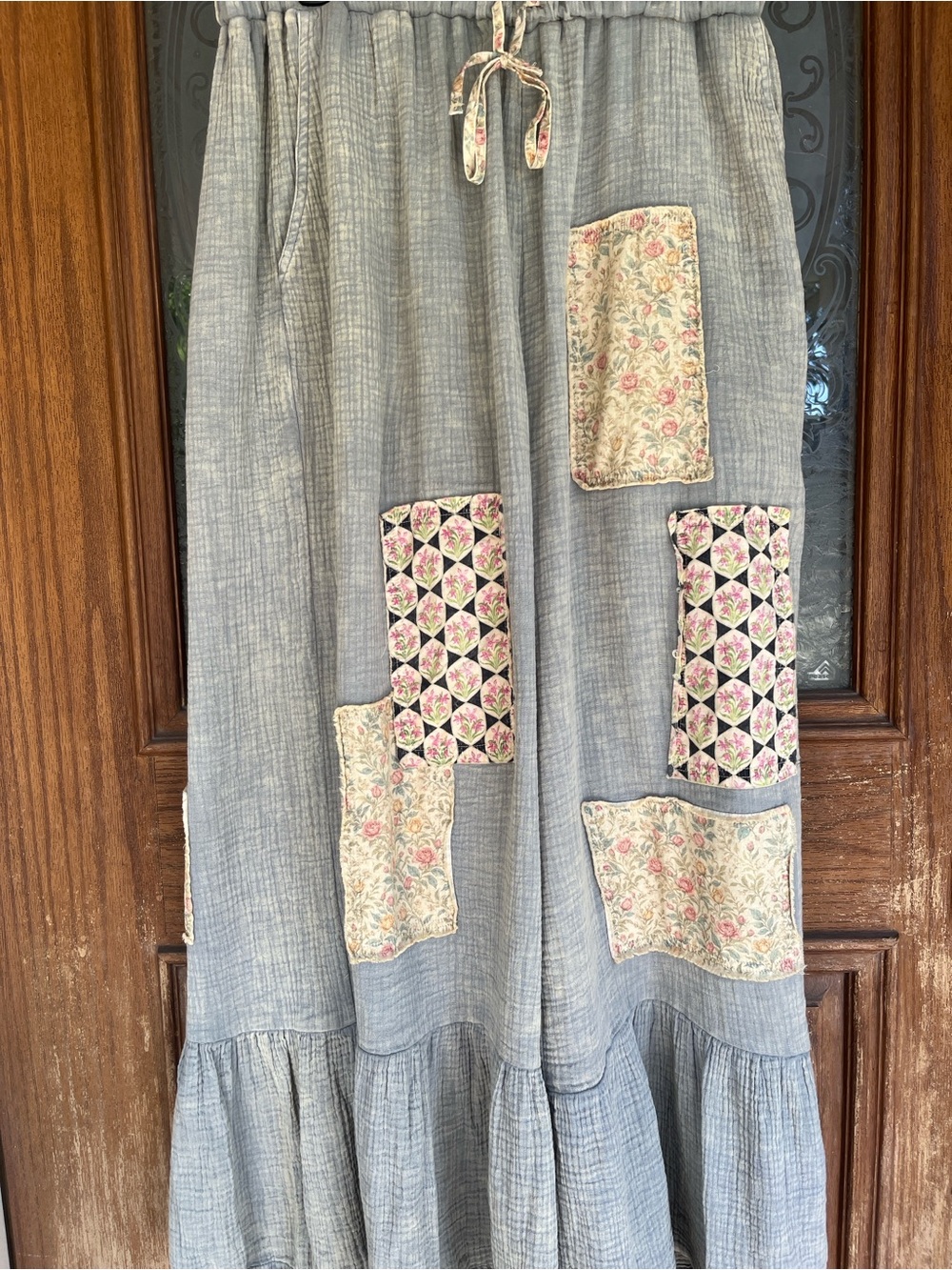 Wide-Leg Boho Patchwork Pants in blue